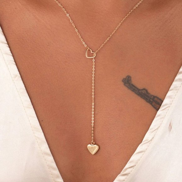 Gold Hearts Lariat Necklace